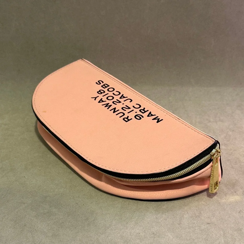 Marc Jacobs Runway 9.12.2018 Pink Half Moon Cosmetic Pouch Bag Gold Hardware